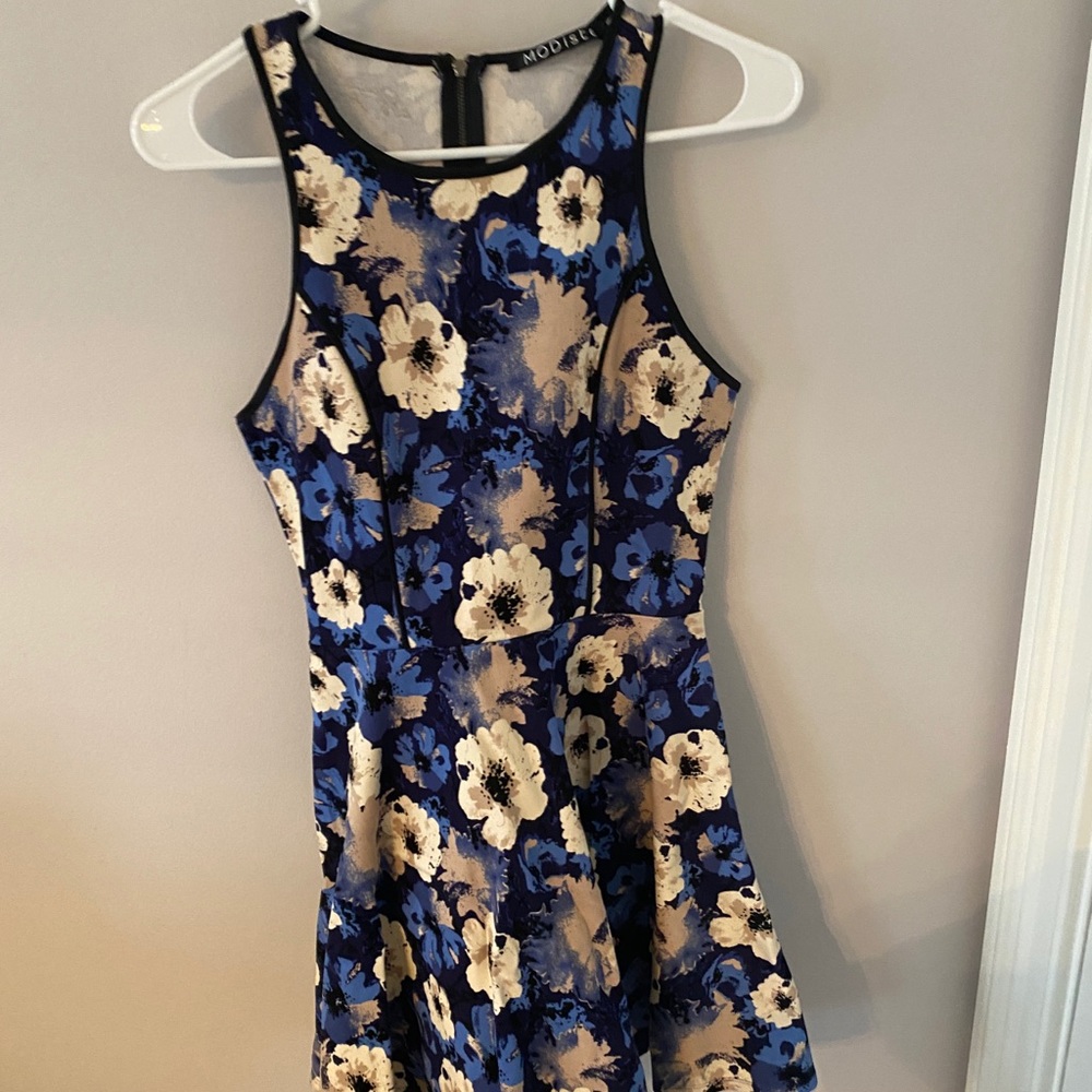MODista blue black cream floral dress medium